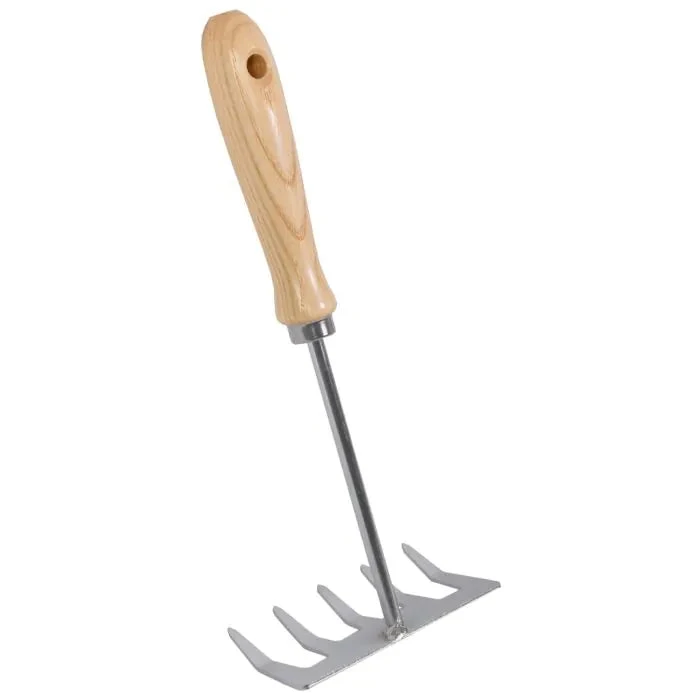 Hand Rake - 5 Tines - Galvanized Steel - Ash Wood Handle 1 Hand Rake - 5 Tines - Galvanized Steel - Ash Wood Handle