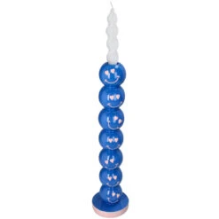 Smiley Blue Balls Candle Holder 9x9x36cm - Candle Stick Holder -Plant Haven Home KAL 6493 kandelaar smiley kaarsenhouder blauw ballen