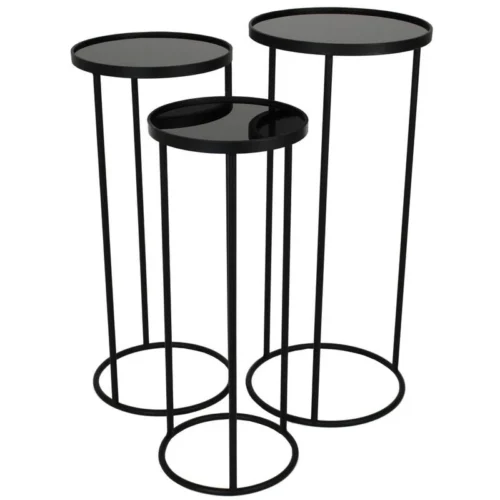 Round Table Set Of 3 - Black Metal - Ø33 X ↑ 75 Cm
