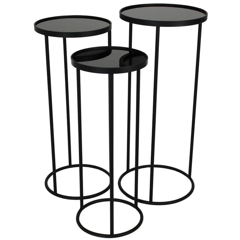 Round Table Set Of 3 - Black Metal - Ø33 X ↑ 75 Cm 1 Round Table Set Of 3 - Black Metal - Ø33 X ↑ 75 Cm