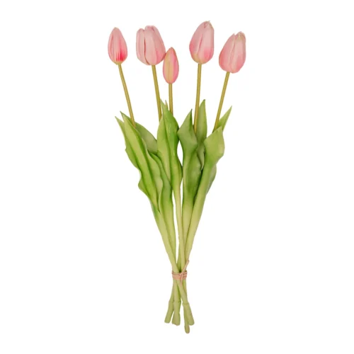 Vase Strawberry Girl + 10x Real Touch Tulip Pink - Silk Artificial Tulips -Plant Haven Home RozeWebWit