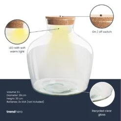 Terrarium Bottle 'Fat Joe' - Incl. LED Cork - Closed Terrarium Ø 29 Cm ↑ 30 Cm -Plant Haven Home Terrarium fles trendhero fat joe
