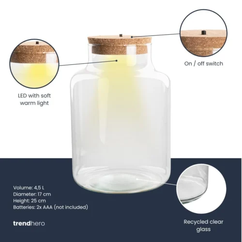 Terrarium Bottle 'Little Milky' - Incl. LED Cork - Closed Terrarium Ø 17 Cm ↑ 25 Cm -Plant Haven Home Terrarium fles trendhero little milky