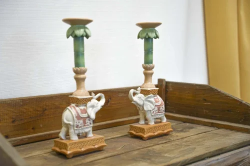 Candle Holder - Elephant Natural/Pink - Polyresin - ↑ 34,5 Cm -Plant Haven Home candle holder elephant 04276