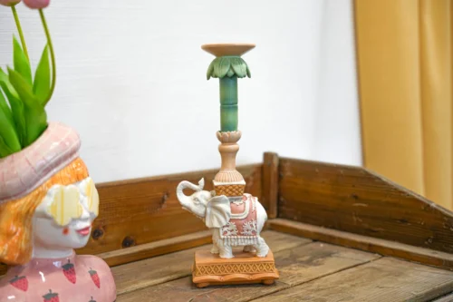 Candle Holder - Elephant Natural/Pink - Polyresin - ↑ 34,5 Cm -Plant Haven Home candle holder elephant 04277