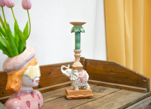 Candle Holder - Elephant Natural/Pink - Polyresin - ↑ 34,5 Cm -Plant Haven Home candle holder elephant 04278