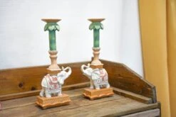 Candle Holder - Elephant Natural/Pink - Polyresin - ↑ 34,5 Cm -Plant Haven Home candle holder elephant 04279