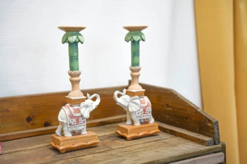 Candle Holder - Elephant Natural/Pink - Polyresin - ↑ 34,5 Cm -Plant Haven Home candle holder elephant 04279