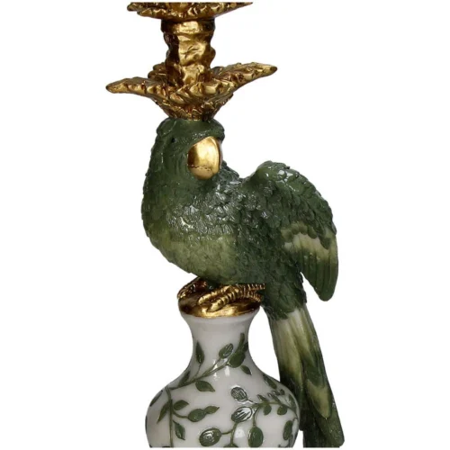 Bird Polyresin Candle Holder Green 13x13x39cm -Plant Haven Home green bird candle holder stick
