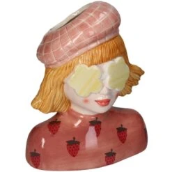 Strawberry Girl Vase - Pink Earthenware Pot - 24 Cm High - Handcrafted Ceramic - Lady Vase -Plant Haven Home il fullxfull.6654732664 1bgi