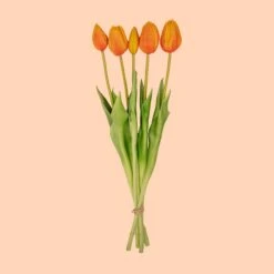 Vase Jessie Bow + 10x Real Touch Tulip Orange -Plant Haven Home oranje tulpen kunst zijde web