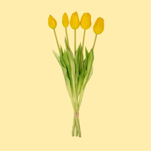 Tulip Bouquet – 5 Pieces – Various Colours – ‘Real Touch’ Artificial Tulips – 42 Cm 12 Tulip Bouquet – 5 Pieces – Various Colours – ‘Real Touch’ Artificial Tulips – 42 Cm -Plant Haven Home tulpen boeket kunst real touch GeelWeb